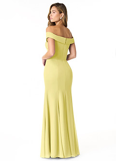 Azazie Lecia Bridesmaid Dresses Lemon Sorbet Empire Off-The-Shoulder Pleated Chiffon Convertible Dress image5