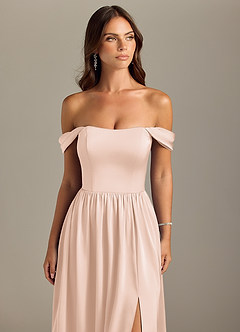 Azazie Calianna Bridesmaid Dresses Blushing Pink A-Line Off the Shoulder Stretch Satin Convertible Dress image4
