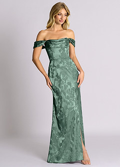 Azazie Saige Brudtärnklänningar Klä av Sjöjungfru i Jacquard Av axeln Eukalyptus image5