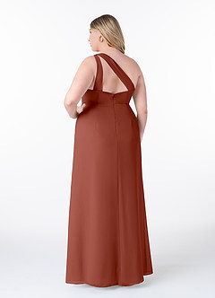 Azazie Maive Bridesmaid Dresses Auburn Sheath Pleated Ruffle Chiffon Dress image8