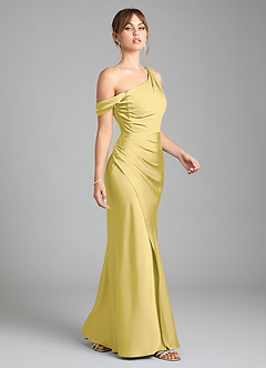 Azazie Madelyn Robes à essayer chez vous Robe Sirène Convertible en Satin extensible Asymétrique Agave image5