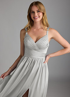 Azazie Chanel Brautjungfernkleider A-Linie Plissee Stretch-Satin Kleid Silber image3
