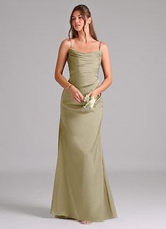 Azazie Lucille Jurken voor bruidsmeisjes Converteerbaar Jurk van Stretch Satijn met Zeemeermin Strapless Mosgroen image7