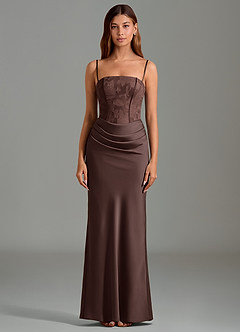 Azazie Emilia Robes de demoiselle d'honneur Robe Sirène en Satin extensible Sans bretelles Ganache image5