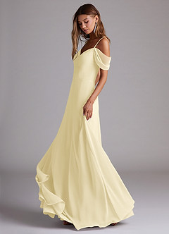 Azazie Marley 신부 들러리 드레스 A라인 오프 더 숄더 쉬폰 바닥 길이 드레스 image3