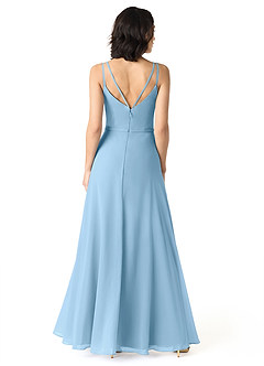 Azazie Janine Bridesmaid Dresses Steel Blue A-Line V-Neck Chiffon Dress image4