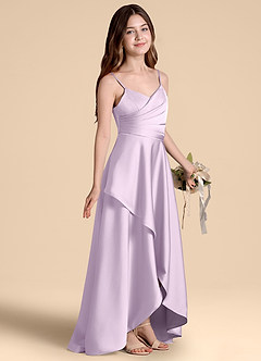 Azazie Prisha Junior Jurk van Stretch Satijn met A-Lijn Geplooid Frosted Lila image1