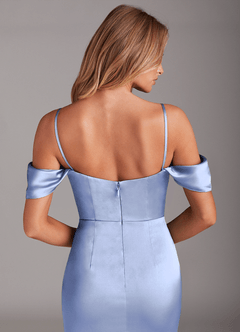 Azazie Saige Bridesmaid Dresses Ice Sheath Off the Shoulder Stretch Satin Dress image8