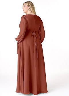 Azazie Leonia Bridesmaid Dresses Auburn A-Line Long Sleeve Chiffon Dress image9