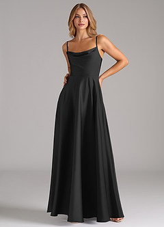 Azazie Elle Bridesmaid Dresses Black A-Line Pleated Stretch Satin Dress image5