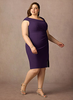 Azazie Cecily Mother of the Bride Dresses Plum Sheath Stretch Crepe Dress image5