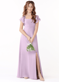 Azazie Bondi Junior Frosted Lilac A-Line Bow Chiffon Dress image1