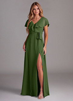 Azazie Lainey Bridesmaid Dresses Olive A-Line with Pockets Chiffon Dress image3