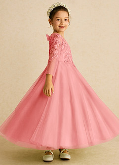 Azazie Precious Blumenmädchenkleider A-Linie Spitze Tüll Kleid Koralle image3