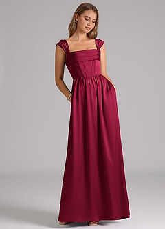 Azazie Hattie Bridesmaid Dresses Burgundy A-Line Corset Stretch Satin Dress image3