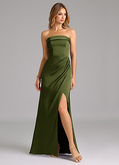 Azazie Aretha Bridesmaid Dresses Olive A-Line Strapless Stretch Satin Convertible Dress image5