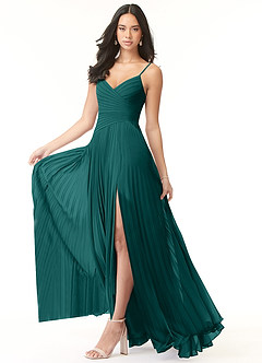 Azazie Vini Bridesmaid Dresses Peacock A-Line V-Neck Pleated Chiffon Dress image3