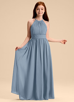 Azazie Malone Junior A라인 주름진 쉬폰 플로어 길이 주니어 신부 들러리 드레스 image6