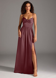 Azazie Zeya Bridesmaid Dresses Sangria A-Line Pleated Stretch Satin Dress image2