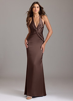 Azazie Valerie Bridesmaid Dresses Ganache Mermaid Pleated Stretch Satin Dress image1