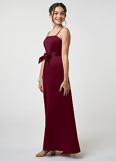 Azazie Anina Junior Mulberry A-Line Bow Stretch Satin Dress image4