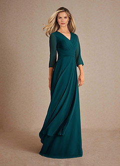 Azazie Mayfield Mother of the Bride Dresses Pine A-Line Pleated Chiffon Dress image2