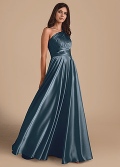 Azazie Charlize Bridesmaid Dresses Twilight A-Line One Shoulder Metallic Satin Dress image4