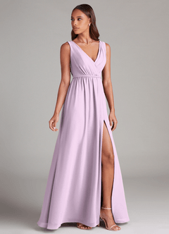 Azazie Tanicia Robes de demoiselle d'honneur Robe Trapèze en Mousseline de soie Plissée Frostiges Flieder image3