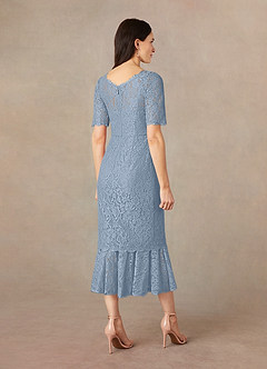 Azazie Lisa Venta Final Vestido de Azul Polvoriento de Encaje de Sirena image4