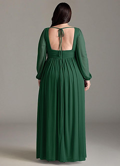 Azazie Norah Vestidos de damas de honor Vestido de Verde Oscuro de Gasa de Corte en A con Manga larga con cuello en V image7