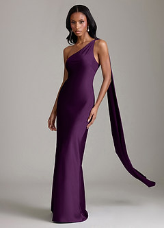 Azazie Galinda Suknie dla druhen Syrena Jedno ramię Satyna elastyczna Do ziemi Sukienka image1