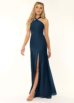 Azazie Rue Brautjungfernkleider A-Linie Halter Chiffon Kleid Dunkelmarine image5