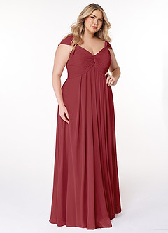 Azazie Kaitlynn Bridesmaid Dresses Pomegranate Empire Ruched Chiffon Convertible Dress image12