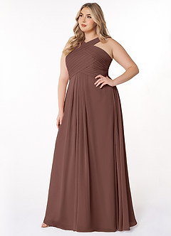 Azazie Kaleigh Jurken voor bruidsmeisjes Jurk van Chiffon met A-Lijn Geplooid Espresso image8