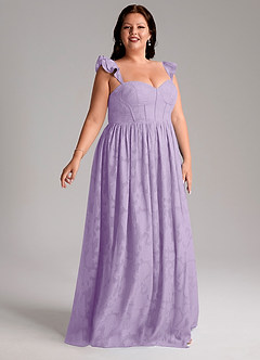 Azazie Denisse Bridesmaid Dresses Lilac A-Line Ruched Floral Burnout Dress image10
