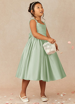 Azazie Cutie Pie Flower Girl Dresses Dusty Sage A-Line Pleated Matte Satin Dress image1