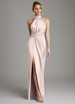 Azazie Gracelynn Bridesmaid Dresses Blushing Pink Sheath Pleated Stretch Satin Dress image1