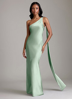 Azazie Galinda Bridesmaid Dresses Agave Mermaid One Shoulder Stretch Satin Dress image4