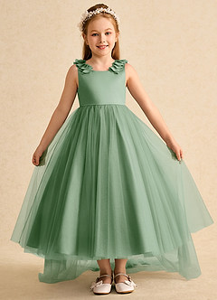 Azazie Lorita Flower Girl Dresses Matcha A-Line Beaded Tulle Dress image2