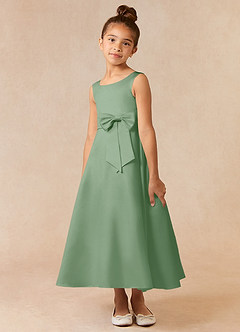 Azazie Lindy Flower Girl Dresses Matcha A-Line Pleated Matte Satin Dress image3