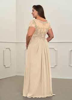 Azazie Dunja Mother of the Bride Dresses Champagne A-Line V-Neck Lace Chiffon Dress image12