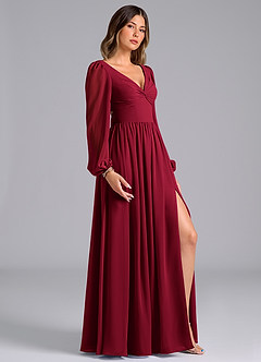 Azazie Zeya Bridesmaid Dresses Burgundy A-Line Long Sleeve Chiffon Dress image3