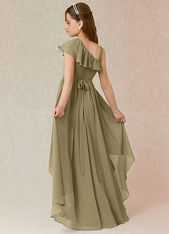 Azazie Mango Junior A-Linie Gestreift Chiffon Kleid Moosgrün image1