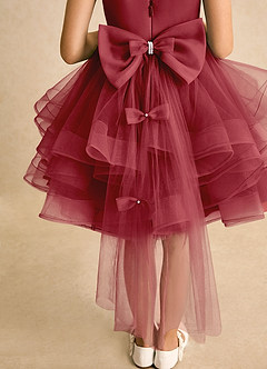 Azazie Tinie Flower Girl Dresses Pomegranate Ball-Gown Bow Tulle Dress image7