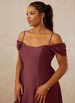 Christian Siriano Bridal for Azazie 1002 Bridesmaid Dresses Merlot A-Line Off the Shoulder Stretch Satin Convertible Dress image8
