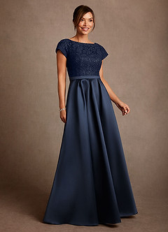 Azazie Albany Mother of the Bride Dresses Dark Navy A-Line Pleated Lace Dress image4