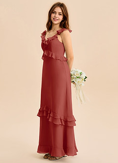 Azazie Tavie Junior Terracotta A-Line Ruched Chiffon Dress image6