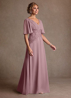 Azazie Milliat 신부의 어머니 드레스 A라인 레이스 쉬폰 플로어 길이 드레스 image2