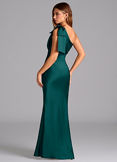 Azazie Yuanna Bridesmaid Dresses Peacock Mermaid One Shoulder Stretch Satin Dress image6
