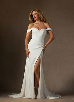 Azazie Brenna Wedding Dresses Diamond White Mermaid Strapless Crepe Back Satin Dress image1